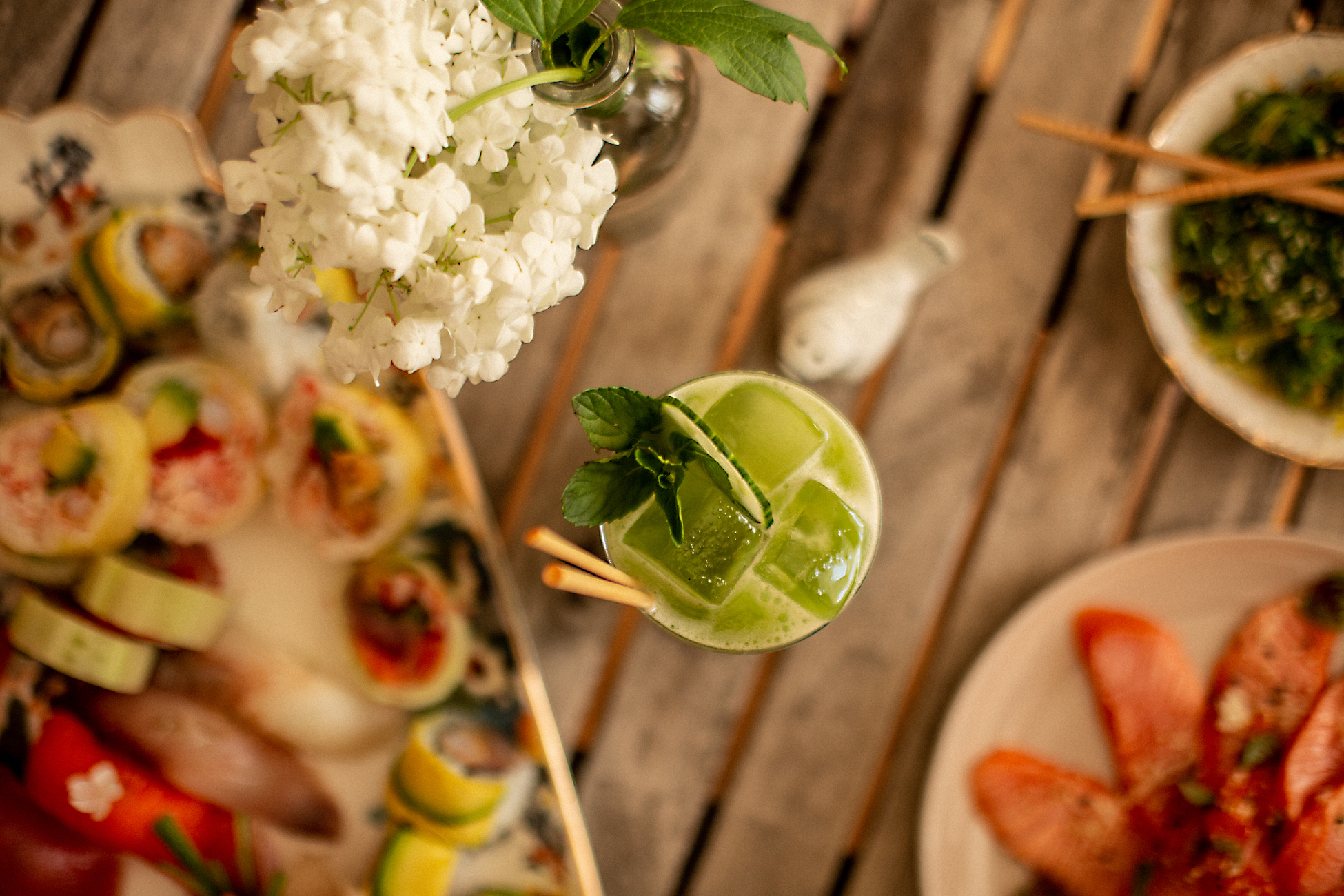 Cocktail_Green_Goddess_gin_JardinVerde_1ou2Cocktails_sushi3 1 ou 2 Cocktails